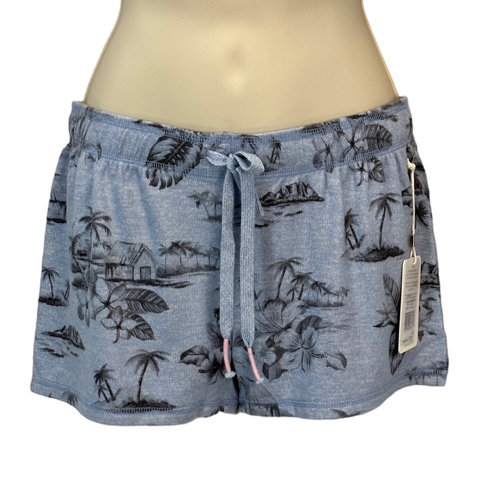 PJ Salvage Elastic Waist Draw String Island Print Lounge Sleep Short - Blue -XS